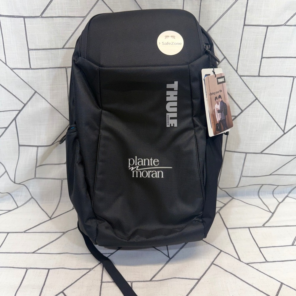 Thule Accent Backpack 23L Black Laptop Tablet SafeZone Plante Moran Logo NEW
